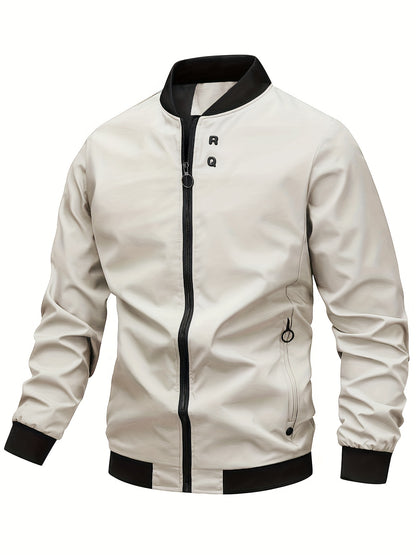 Men's Stylish Windproof Jacket - Solid Color, Stand Collar, Zip-Up with Pockets, Lightweight Polyester for All Seasons, Casual & Outdoor Wear, Allseason Jacket | Zipup Jacket | Polyester Jacket, Windbreaker Jacket