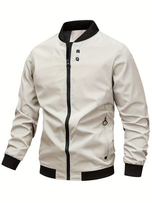 Men's Stylish Windproof Jacket - Solid Color, Stand Collar, Zip-Up with Pockets, Lightweight Polyester for All Seasons, Casual & Outdoor Wear, Allseason Jacket | Zipup Jacket | Polyester Jacket, Windbreaker Jacket