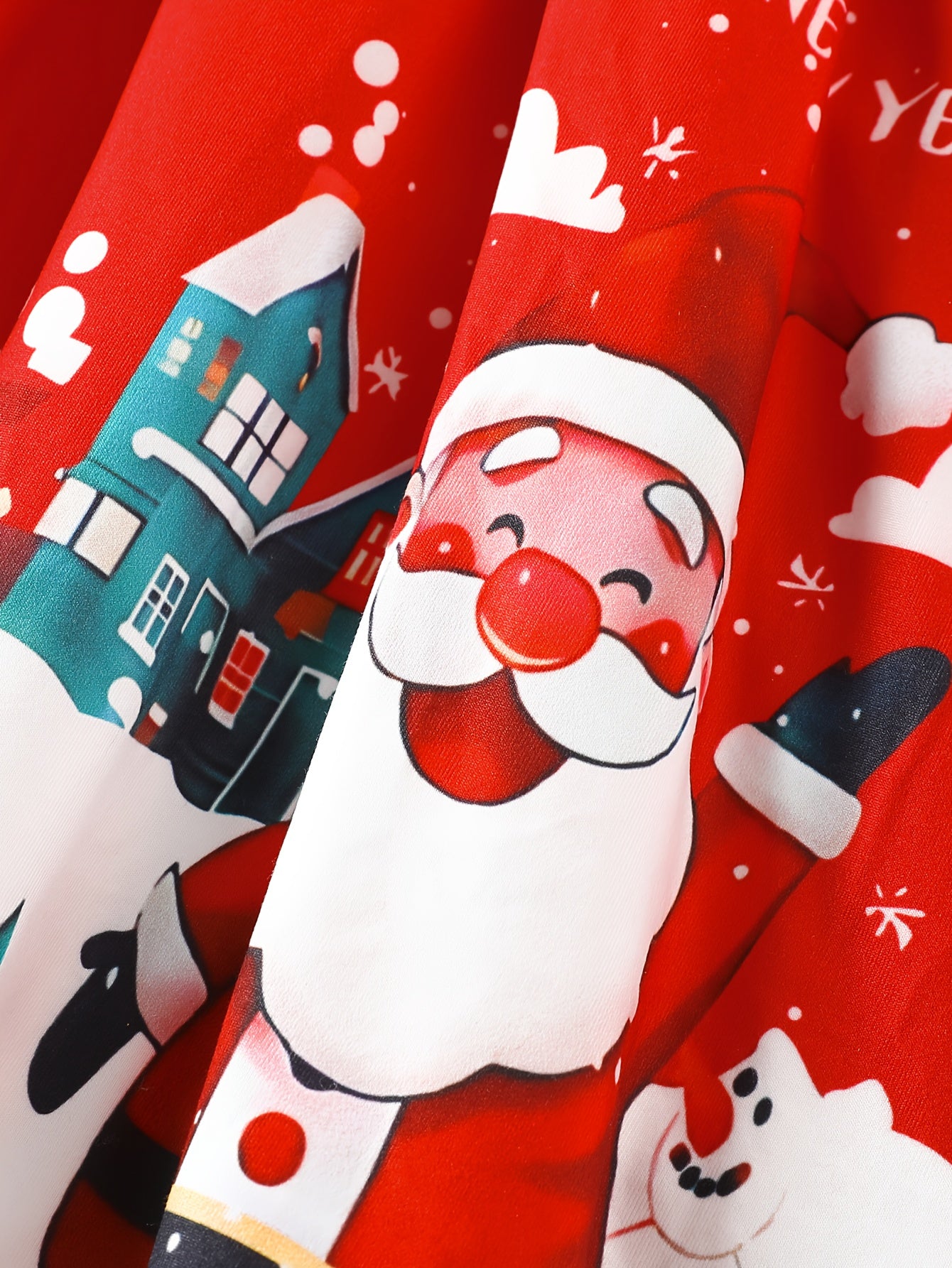 Girls' Christmas Party Dress - Long Sleeve Ruffled Hem Mid-Length Red Dress with Merry Christmas Print, Snowflakes & Santa Hats - Casual Holiday Outfit for Autumn & Winter Festive Celebrations, Durable Construction, Quality S