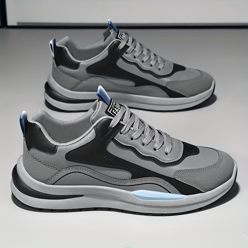Men's Color Block Skate Sneakers - Breathable PU Low-Top Shoes