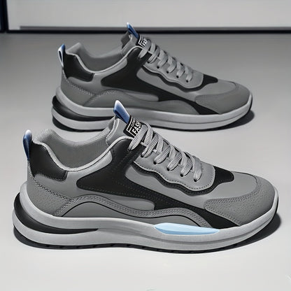Men's Color Block Skate Sneakers - Breathable PU Low-Top Shoes