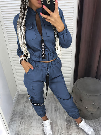 Directional HZ2386 Women's Fashion Casual Cargo Zip-Up Two-Piece Set