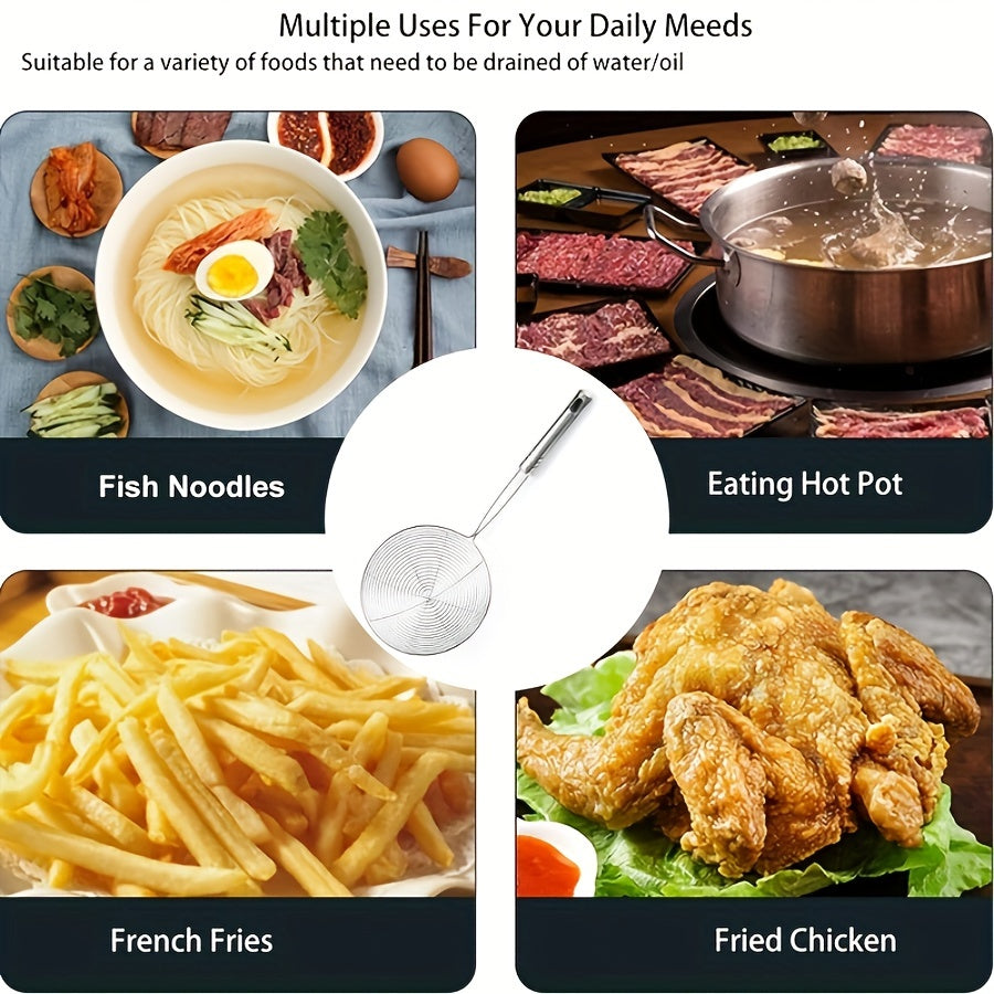Stainless Steel Strainer Ladle with Handle - Durable Wire Skimmer Spoon for Cooking, Frying & Kitchen Use