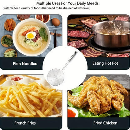 Stainless Steel Strainer Ladle with Handle - Durable Wire Skimmer Spoon for Cooking, Frying & Kitchen Use