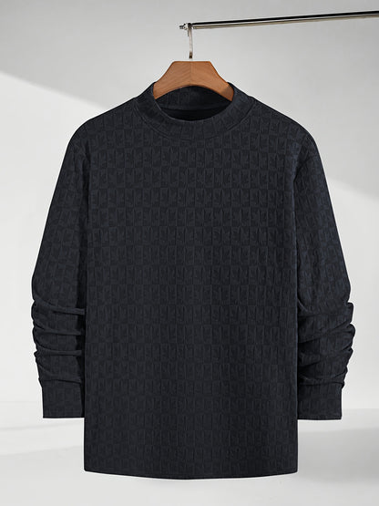 Men'S Long-Sleeve T-Shirt with a Half-High Collar, Casual Jacquard Base Layer for Outerwear, Stylish And High-Quality Top for Autumn And Winter