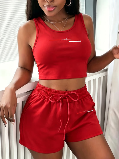 Casual Women's Two-Piece Vest and Shorts Set with Print