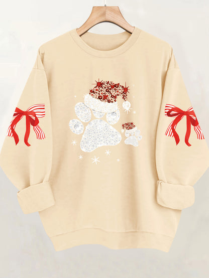 Women'S Glittery Snowman & Santa Hat Print Sweater - Winter Warmth with Red & Snowflakes, Round Neck Casual Sweater for Fall & Winter, Cozy Holiday Outfit For Christmas & New Year's, Christmas Sweater, Seasonal Fashion, Festi