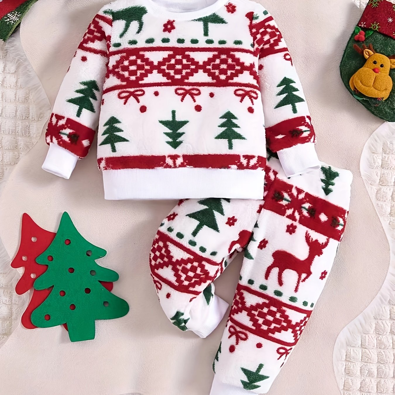Children's Christmas Fashionable Autumn and Winter Flannel Suit Children's Warm New Two-piece Set