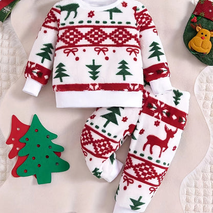 Children's Christmas Fashionable Autumn and Winter Flannel Suit Children's Warm New Two-piece Set