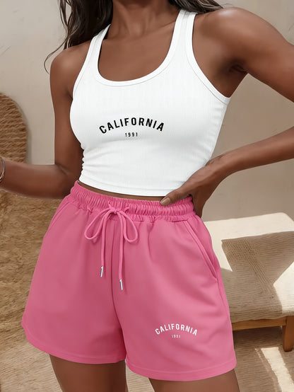 Buttery-Soft Sleeveless Crop Tank & Drawstring Shorts Set