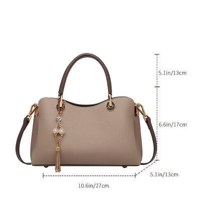 Elegant Large-Capacity Women's Leather Tote Bag with Tassel