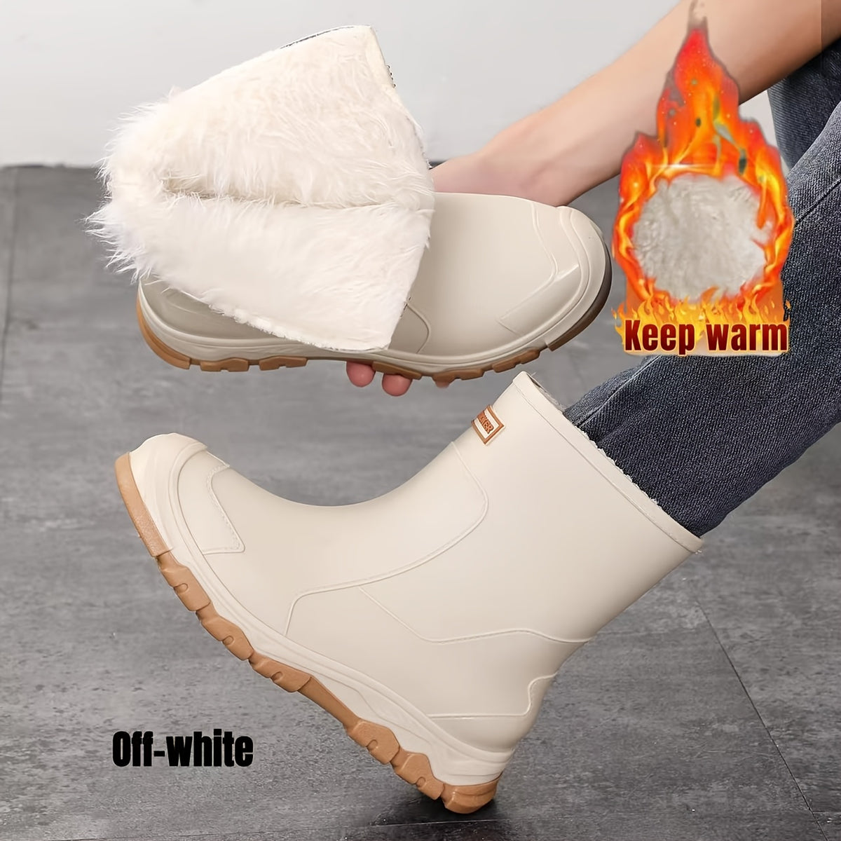 Unisex Fleece-Lined Rubber Rain Boots for Winter Outdoors