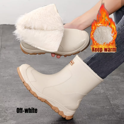 Unisex Fleece-Lined Rubber Rain Boots for Winter Outdoors
