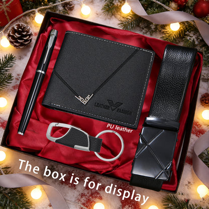 4pcs Men's wallet+Men's belt set, etc., Men's Father's Day gift, daily matching use, retro fashion business trend gorgeous versatile Men's wallet, suitable for holiday gift giving, Christmas Valentine's Day birthday gift (exc