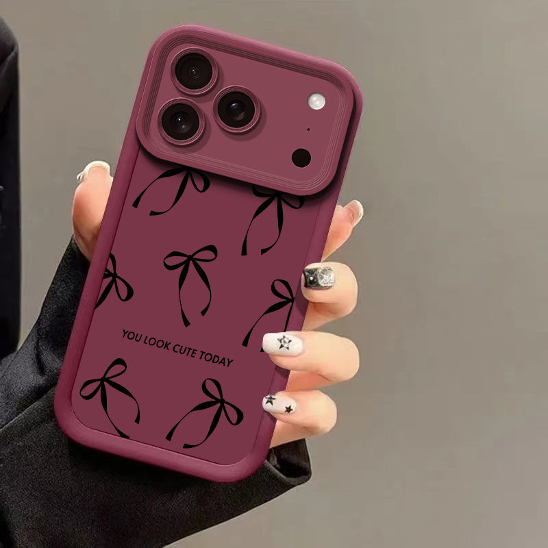 Elegant Black Bow TPU Phone Case for iPhone 13 to 18 Pro Max