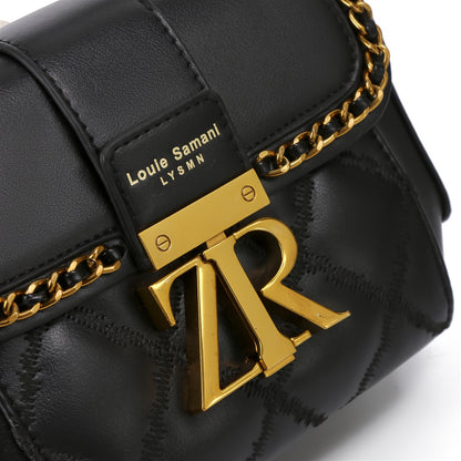 Women's Black PU Leather Crossbody Bag with Metal Accents