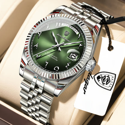 Men's Retro Quartz Watch with Stainless Steel Strap & Calendar