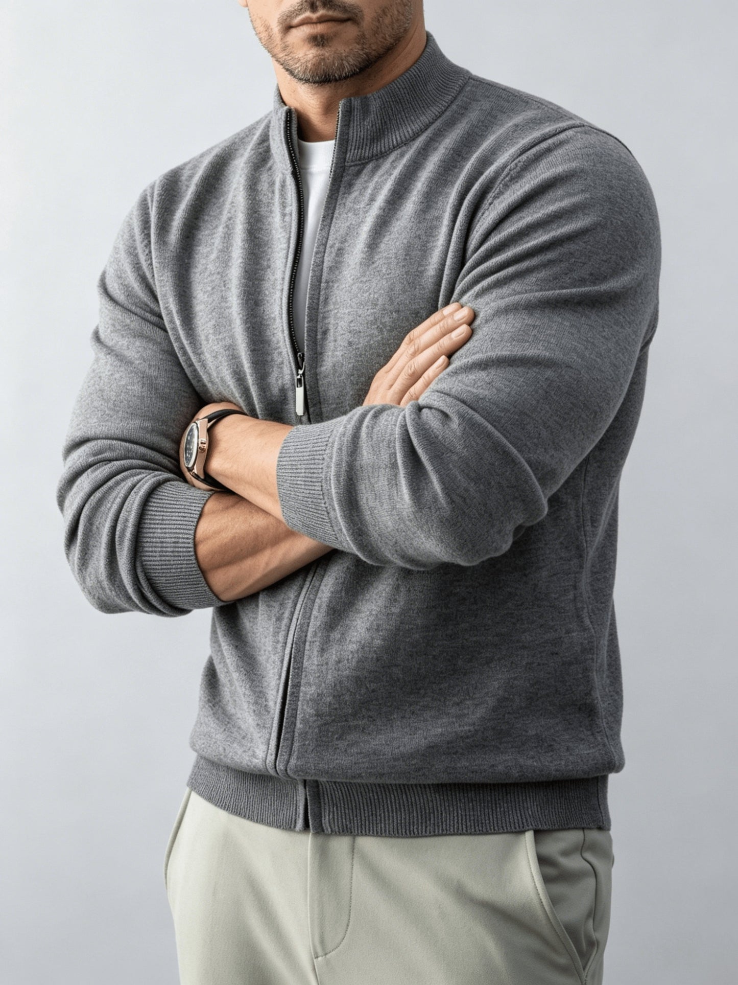 Men's Stand Collar Knit Cardigan Full-Zip Casual Fall Sweater