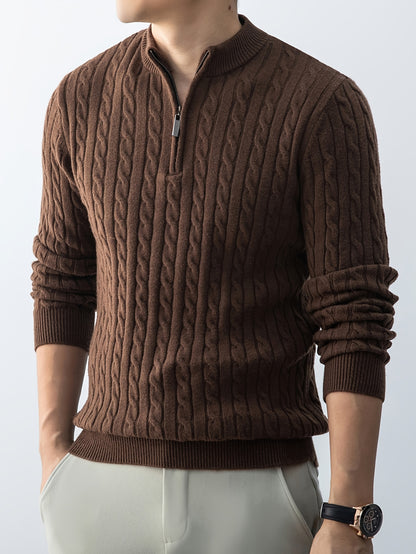 New Men'S Christmas Gift: a Thick, Warm, And Cold-Resistant Knitted Sweater with a Cable-Knit Design And a Zippered Collar, Suitable for Both Layering And Wearing Alone, Perfect for Casual And Versatile Outfits