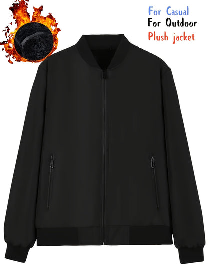 Men's Thermal Bomber Jacket - Heavyweight Winter Coat with Zippered Pocket, Casual Black Jacket, Polyester Outerwear for Men, Ideal for Aviation & Everyday Use, Casual Jacket For Men, Lightweight Jacket For Men, Winter Clothe