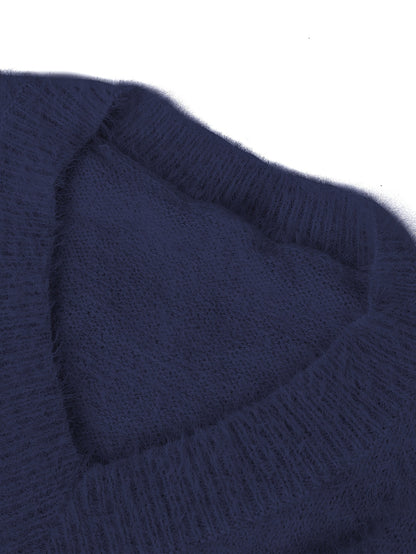 Plus Size - Women'S Cozy Yellow V-Neck Sweater with Pearl Buttons & Fleece-Lined Cuffs - Asymmetrical Hem, Geometric Pattern, Casual Winter Pullover for Casual Attire, Winter Apparel | Vneck Sweater | Pearl Button Details, Sw