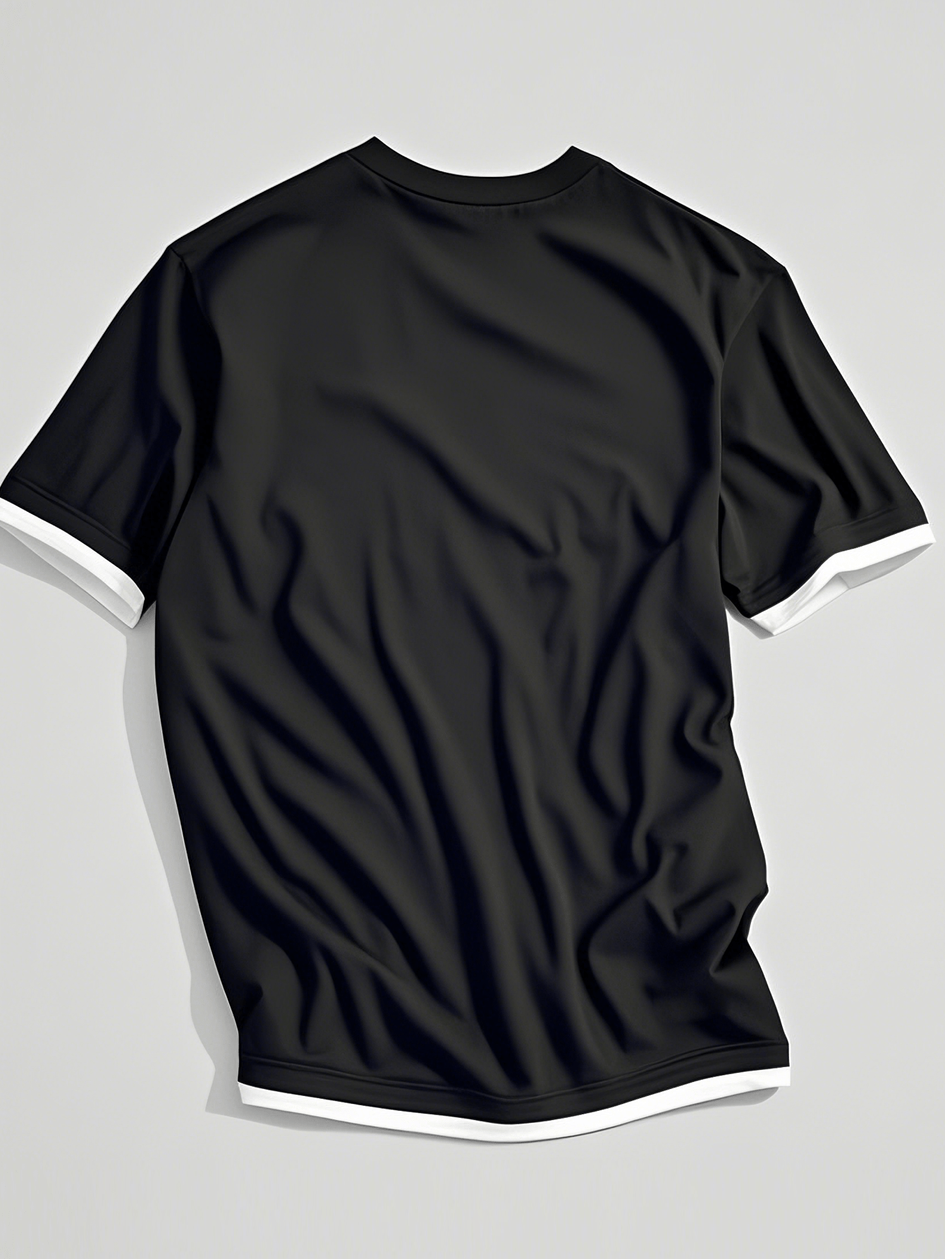 Men's Classic Summer Casual Short Sleeve T-Shirt - Black with White Trim, Round Neck, Stretch Fabric, Comfortable  Stylish for Casual Attire, Twiceiquest Fashion   Faux Twopiece   Smooth Texture