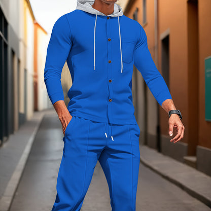 Men'S Lightweight Hooded Cardigan - Long Sleeve Sweater Jacket, Button-Front Closure, Light Grey Casual Outerwear for Office, Casual Attire - Breathable Fall/Spring Layering Essential, Sweater Cardigan, Waffle Texture, Durabl