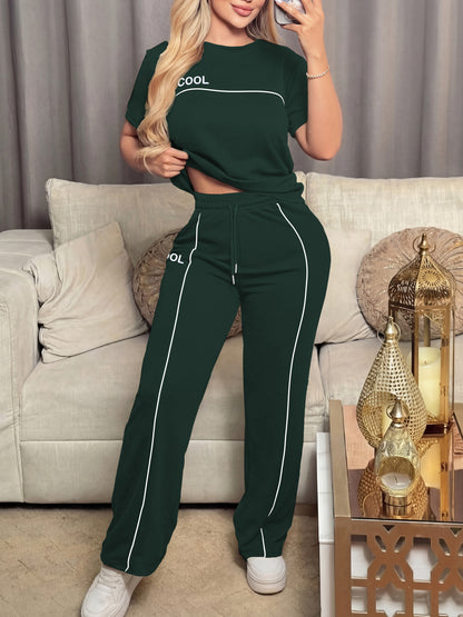 Women's Casual Letter Print Short Sleeve Top & Pants Set