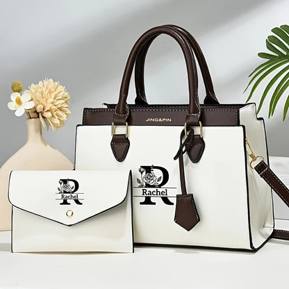 Elegant Black Women's Shoulder Bag Set with Custom Logo