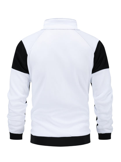 Men's Slim Fit Color Block Zip-Up Jacket with Stand Collar