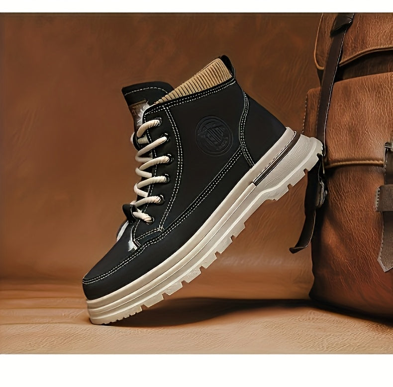 Men's Snow Boots with Lining, Thickened Outdoor Hiking Boots, Trendy Versatile Work Boots, British Short Boots