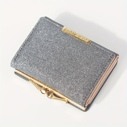 1pc, Women's Luxury High-Quality Wallet, Multi-Functional Multi-Card Slot Exclusive Coin Purse, Portable Compact Versatile Travel, Gorgeous Small Sequins, Exquisite Lady Gentle Style, Unique Design, Metal Snap Closure, Solid