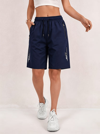 Women's Loose-Fit Quick-Dry Sports Shorts with Zipper Pockets