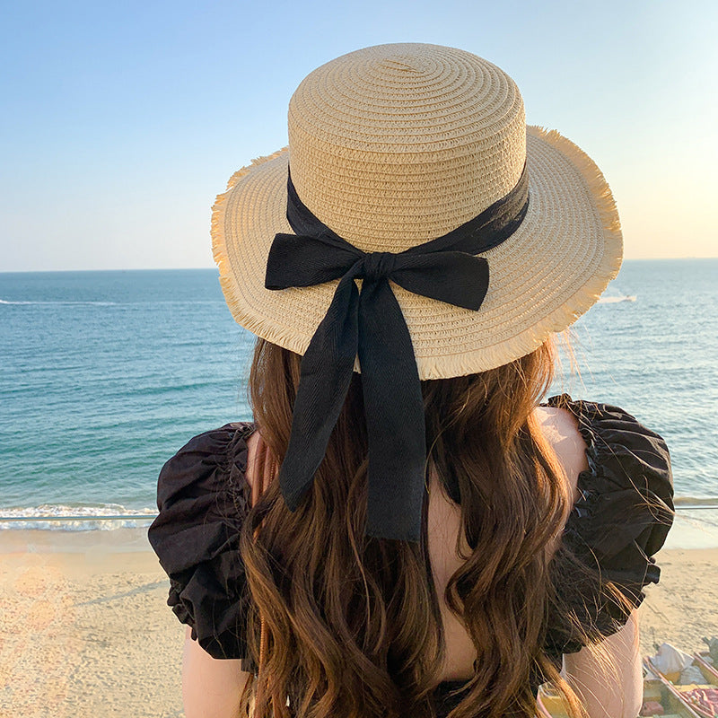 Women's Linen Bucket Hat with Ribbon Bow, Breathable Summer Sun Hat