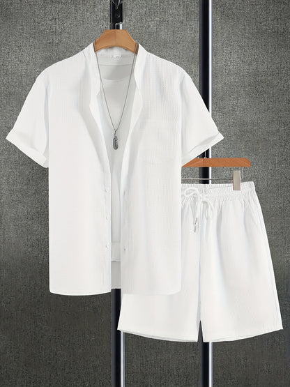Men's Casual Short Sleeve Shirt & Drawstring Shorts Set