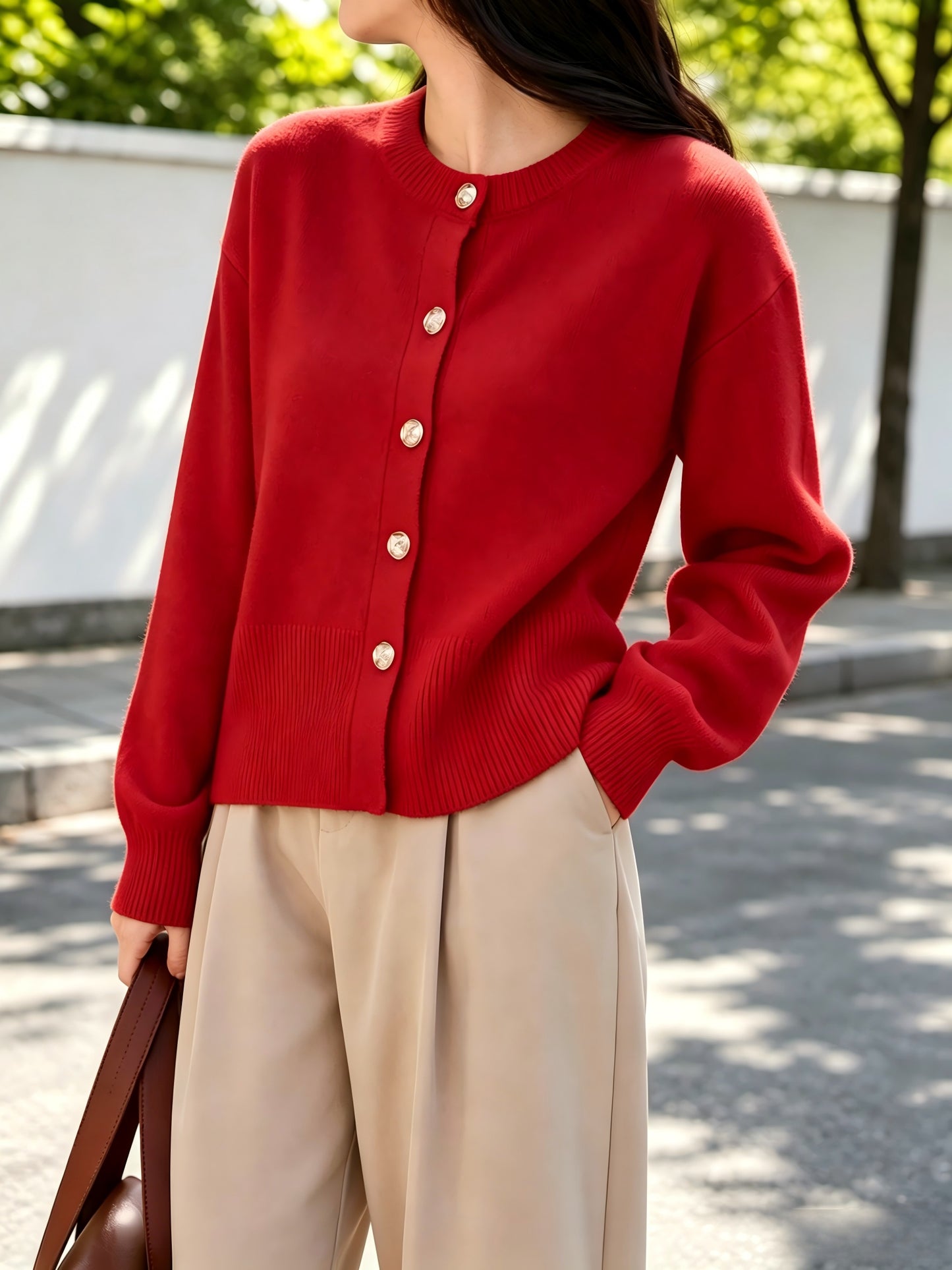 Women's Cozy Viscose Cardigan with Floral Button Detail