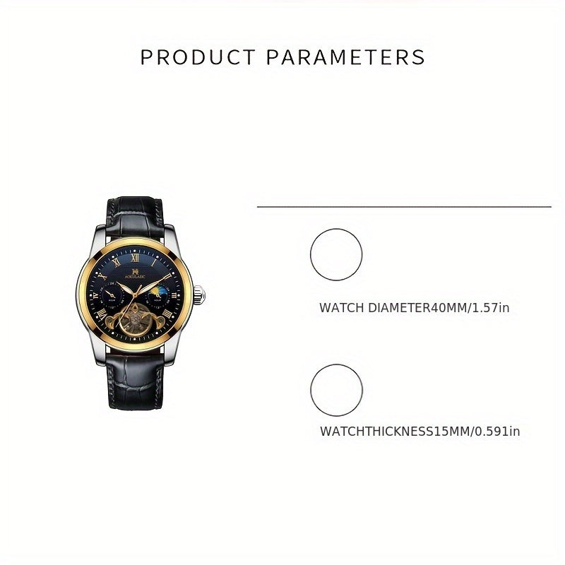 Large Gyroscopic Fully Automatic Mechanical Watch Men's Moon Phase Fashionable Versatile Wristwatch