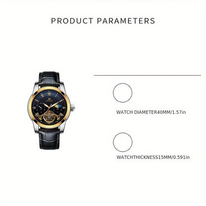 Large Gyroscopic Fully Automatic Mechanical Watch Men's Moon Phase Fashionable Versatile Wristwatch