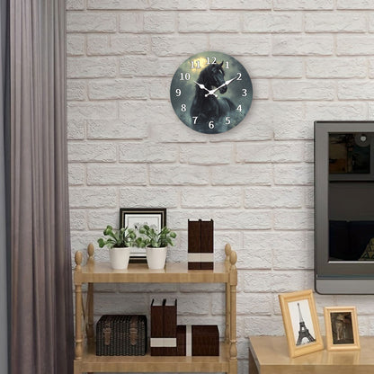 1pc, Wooden Wall Clock, Animal Theme - Majestic Horse Pattern Design, Silent Clock, Suitable for Living Room, Bedroom, Kitchen, Office Decoration, Modern Home Decor, Ideal Birthday, Holiday, New Year Gift (AA Battery Not Incl