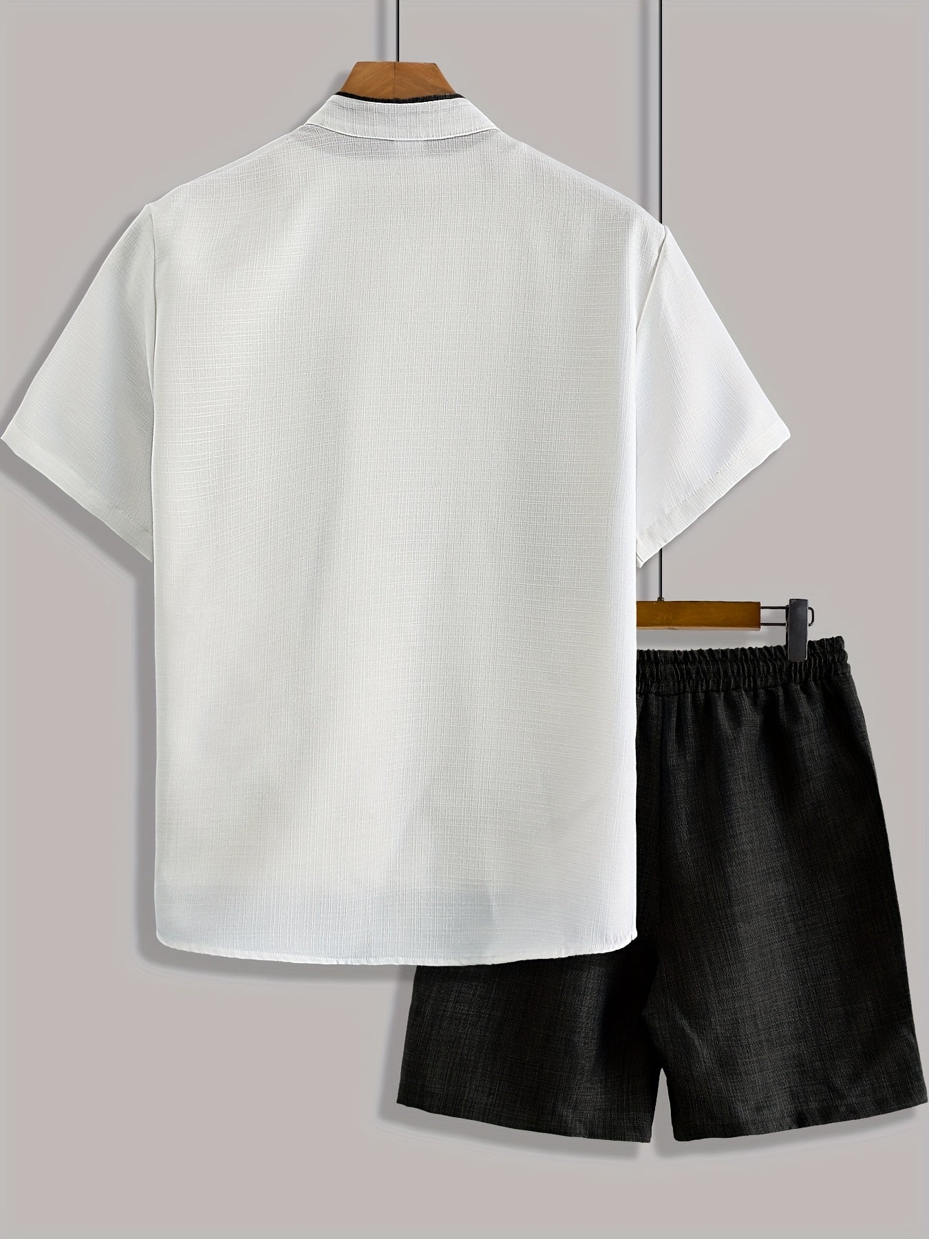 Men'S Casual Solid Color Two-Tone Suit with Stand Collar, Three-Color Imitation Linen, Exquisite Button, Double Short, Solid Color Set