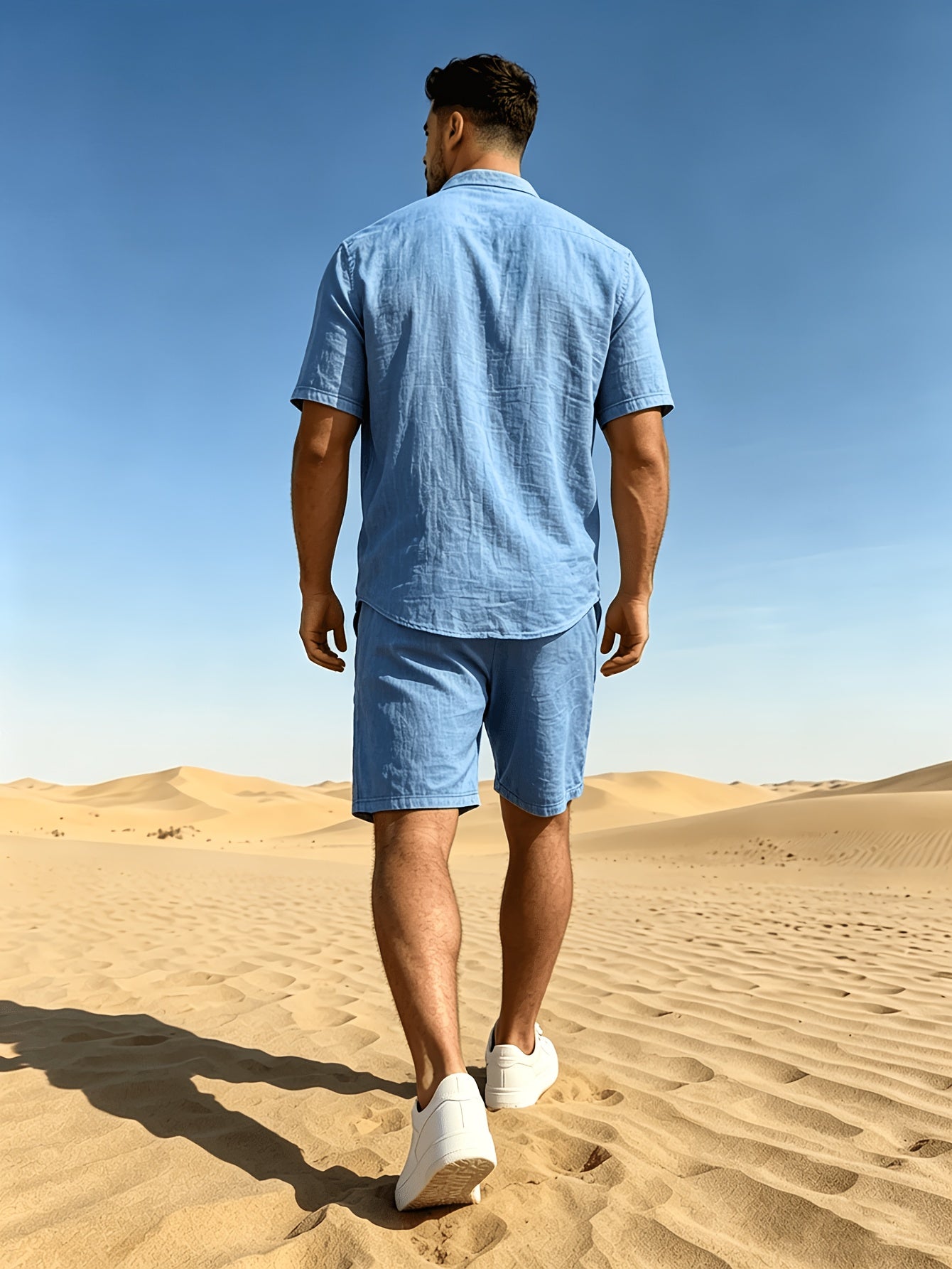 Men's Linen Short Sleeve Shirt & Solid Shorts Set for Summer