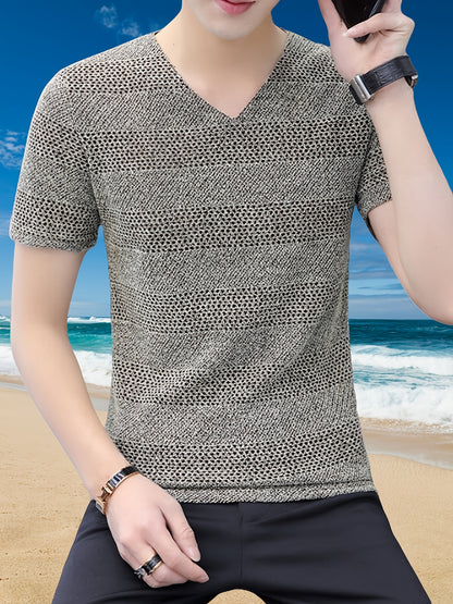 Men's Short-Sleeve T-Shirt Summer Hollow-Out Cool High-End Half Sleeve Breathable Non-See-Through