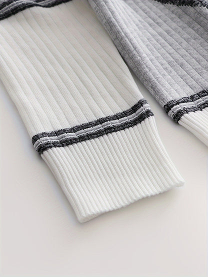 Men'S Fashionable Diamond Contrast Color Knit Long Sleeve Pullover in Faux Pear, First Name OBM, Casual Style, Ribbed Detail, High Stretch Fabric, Geometric Pattern, Regular Fit, Ideal for Fall/Winter