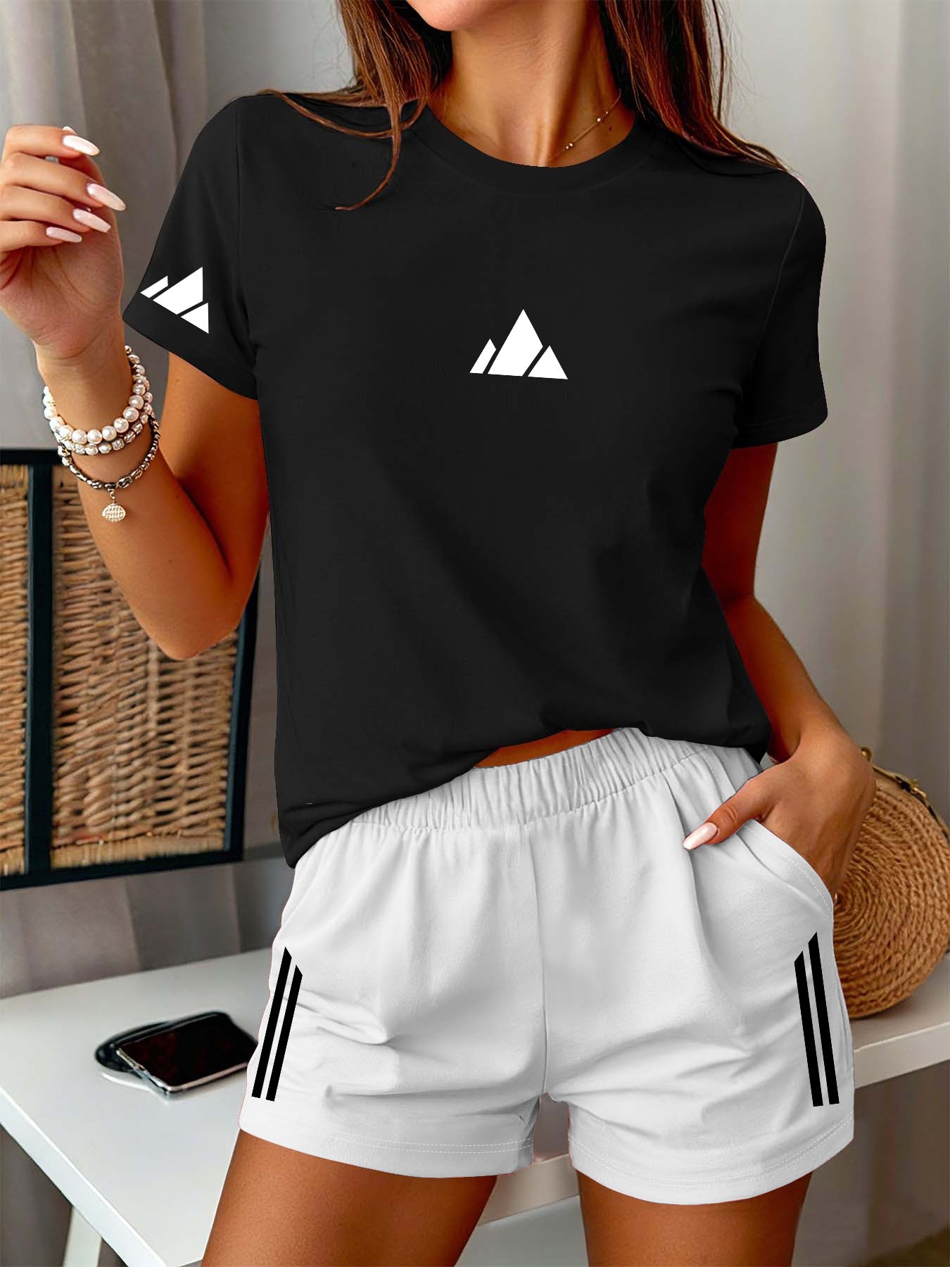Women’s Casual Short Sleeve T-Shirt & Shorts Set for Spring Summer