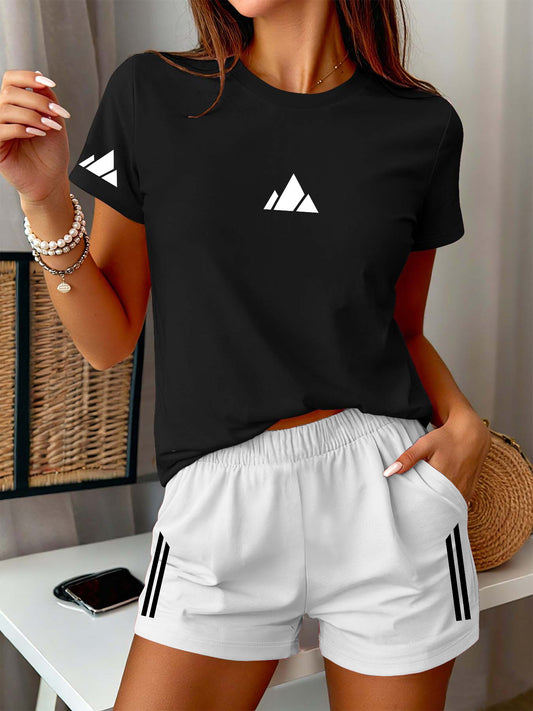 Women’s Casual Short Sleeve T-Shirt & Shorts Set for Spring Summer