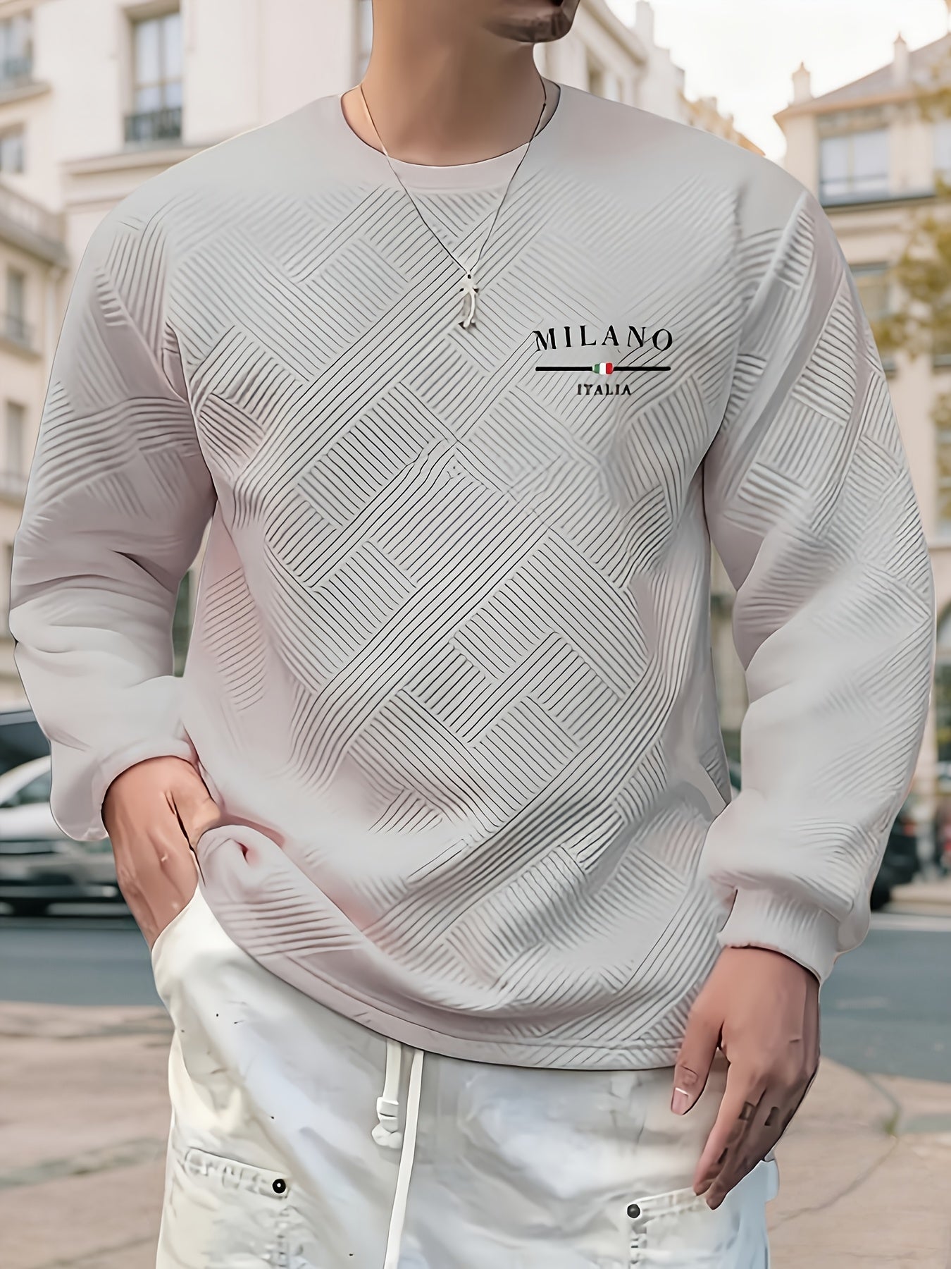 Men'S Casual Long Sleeve Crew Neck Sweatshirt | Heavyweight Geometric-patterned, Regular Fit, Ideal for Spring/Fall