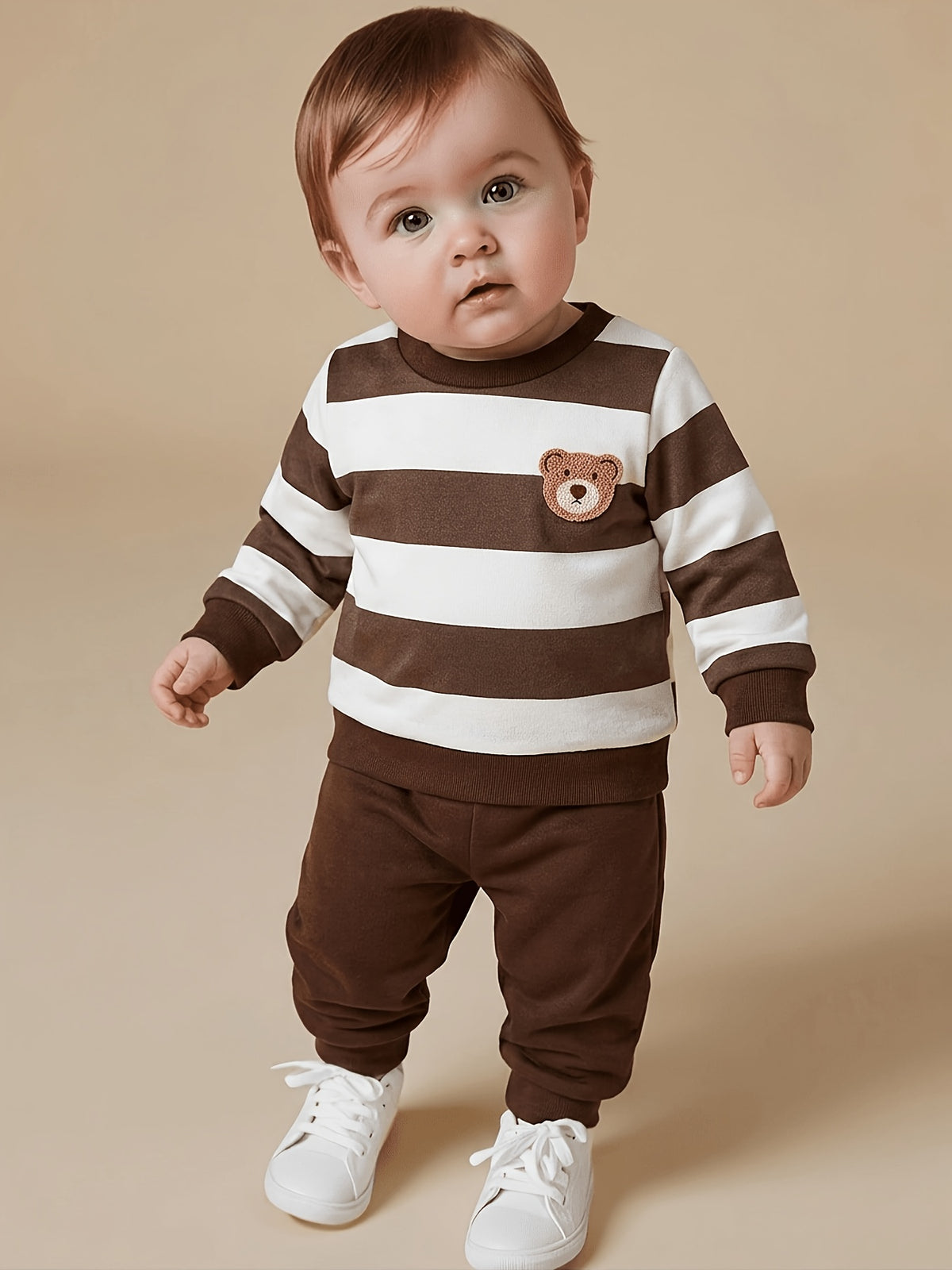 Baby Boy Fall Winter Striped Velvet Sweatshirt and Pants Set - ayq