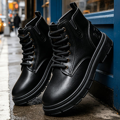 Plus Size Men's Short Lace-Up Motorcycle Boots - Casual Street Style