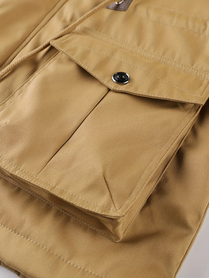 Men'S Winter Fleece-Lined Military-Style Jacket - Thickened Zip-Up Coat with Large Pockets, Olive Green Casual Winter Coat for Outdoor Activities, Winter Coats, Durable Fabric Coat