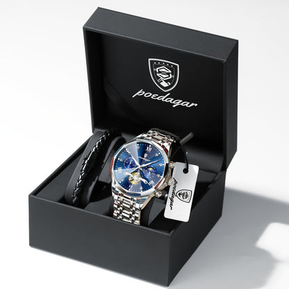 Men's Stainless Steel Business Watch with Luminous Chronograph